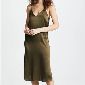Anine Bing Gemma Slip Dress in Olive Green Size S/P 100% silk